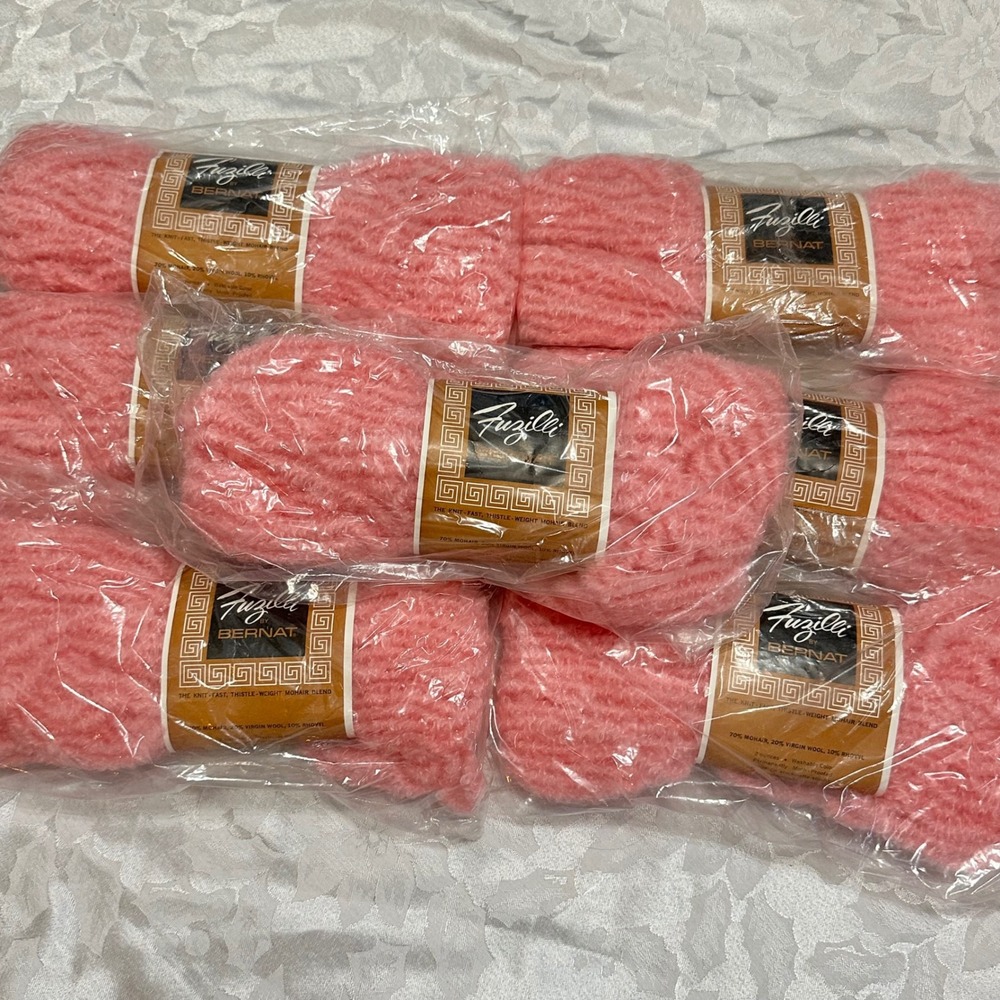 Bernat Fuzilli Mohair Blend Yarn 7 Skein Peach Blossom NEWVintage Thistle Weight